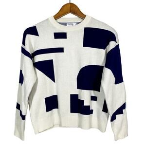 Mak Pret Crewneck Mod Sweater Geo Long Sleeve Casual Knit Blue - S